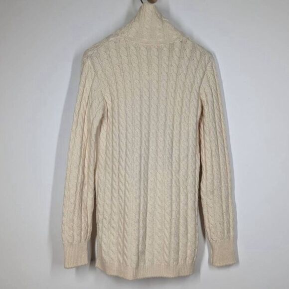Tory Burch Sweater Nel Cable Knit Diamond Turtleneck Alpaca Wool in Cream Blue - Picture 10 of 15